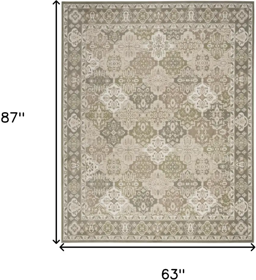 Green and Ivory Medallion Power Loom Distressed Area Rug Photo 3