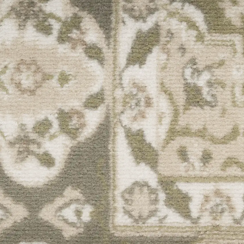 Green and Ivory Medallion Power Loom Distressed Area Rug Photo 4