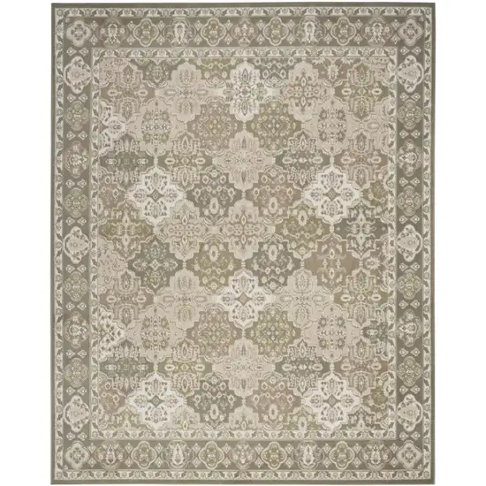 Green and Ivory Medallion Power Loom Distressed Area Rug Photo 8