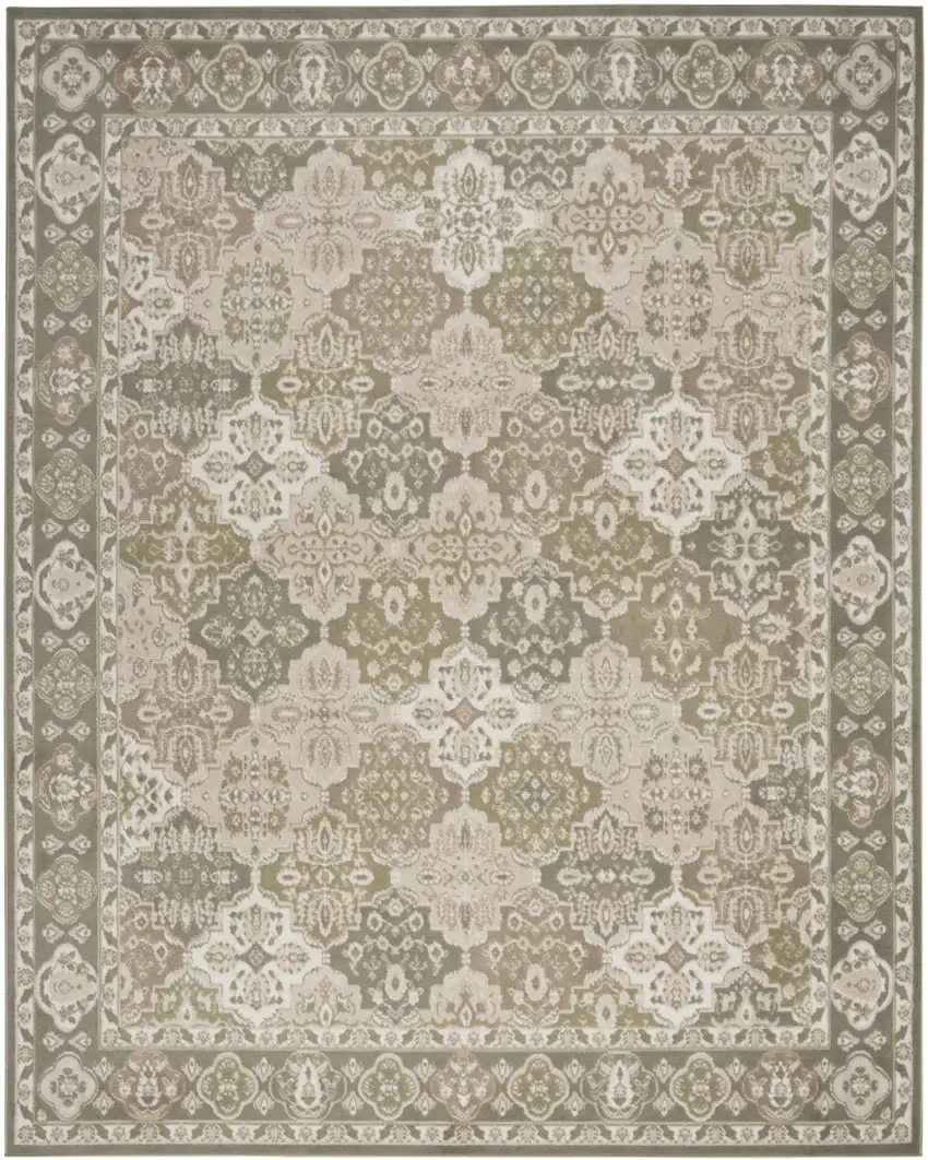 Green and Ivory Medallion Power Loom Distressed Area Rug Photo 8