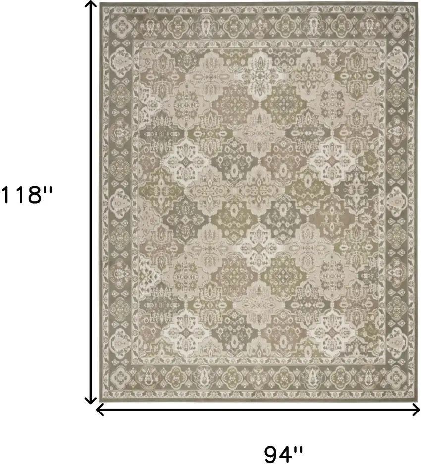 Green and Ivory Medallion Power Loom Distressed Area Rug Photo 3