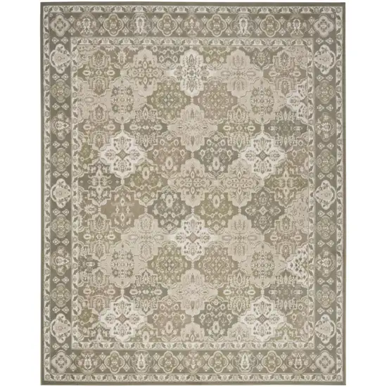 Green and Ivory Medallion Power Loom Distressed Area Rug Photo 7