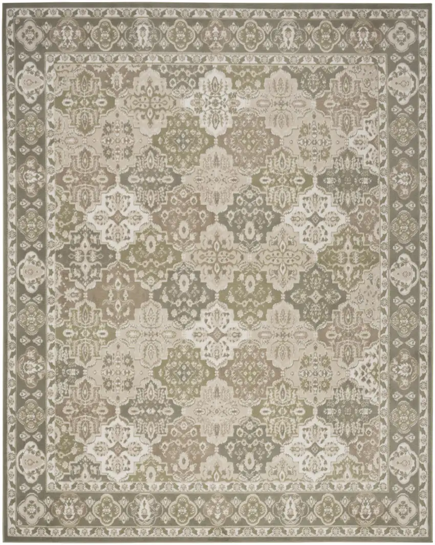 Green and Ivory Medallion Power Loom Distressed Area Rug Photo 7