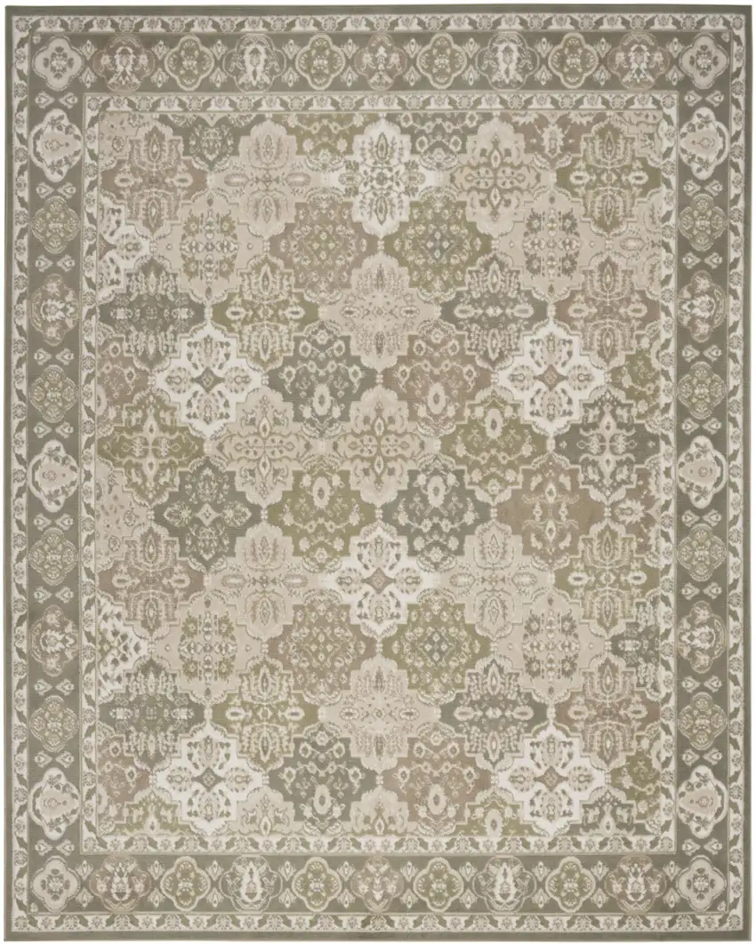 Green and Ivory Medallion Power Loom Distressed Area Rug Photo 2