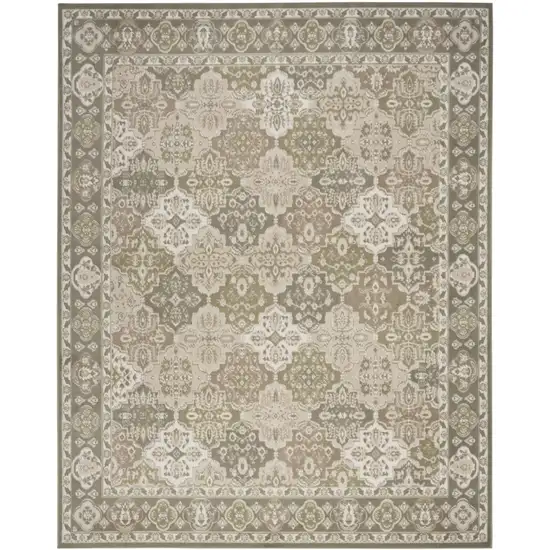Green and Ivory Medallion Power Loom Distressed Area Rug Photo 2