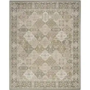 Photo of Green and Ivory Medallion Power Loom Distressed Area Rug