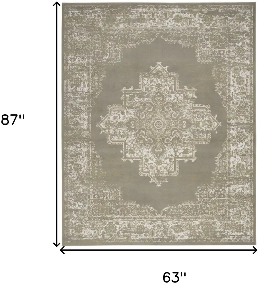 Green and Ivory Medallion Power Loom Distressed Area Rug Photo 3