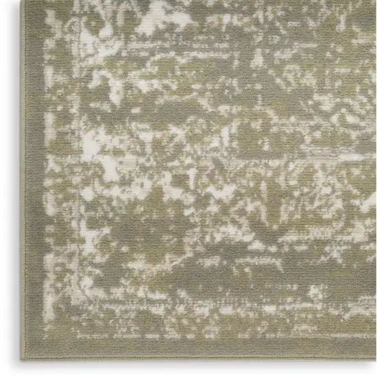 Green and Ivory Medallion Power Loom Distressed Area Rug Photo 8