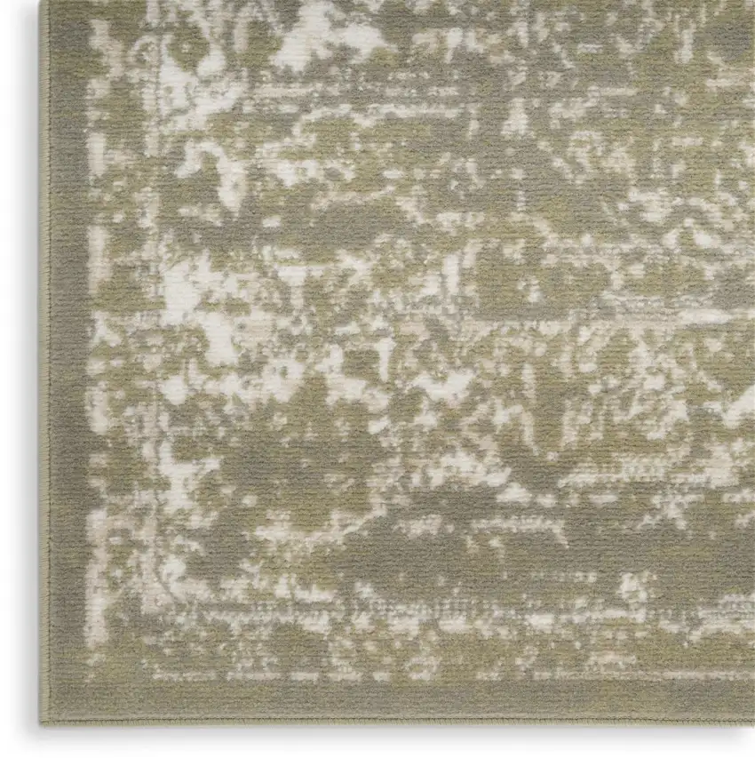 Green and Ivory Medallion Power Loom Distressed Area Rug Photo 8