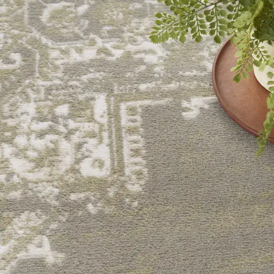 Green and Ivory Medallion Power Loom Distressed Area Rug Photo 9