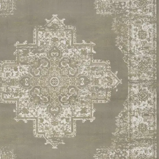 Green and Ivory Medallion Power Loom Distressed Area Rug Photo 6
