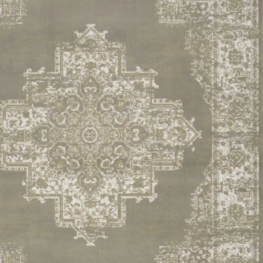 Green and Ivory Medallion Power Loom Distressed Area Rug Photo 6