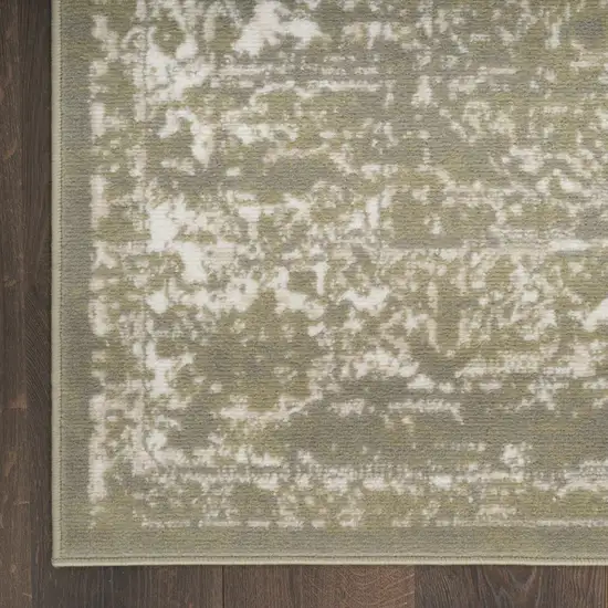 Green and Ivory Medallion Power Loom Distressed Area Rug Photo 9