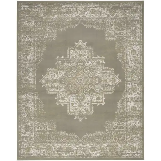 Green and Ivory Medallion Power Loom Distressed Area Rug Photo 9