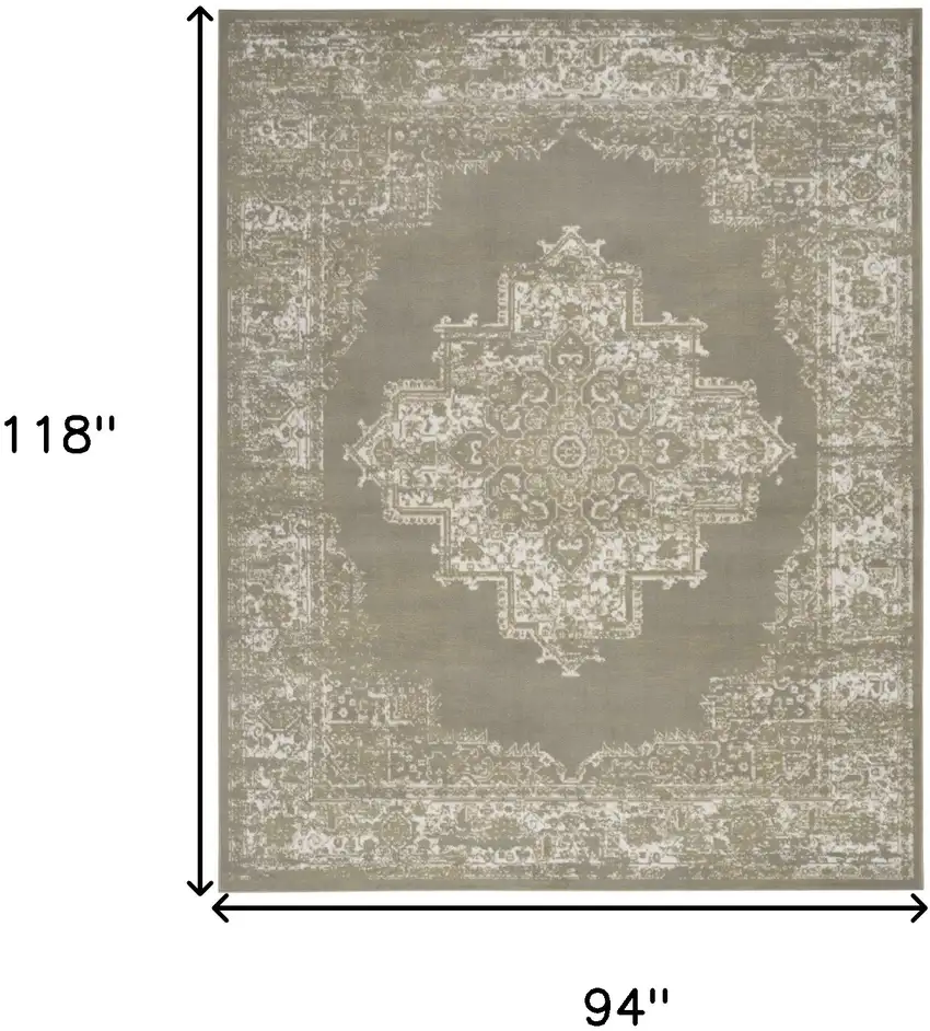 Green and Ivory Medallion Power Loom Distressed Area Rug Photo 3