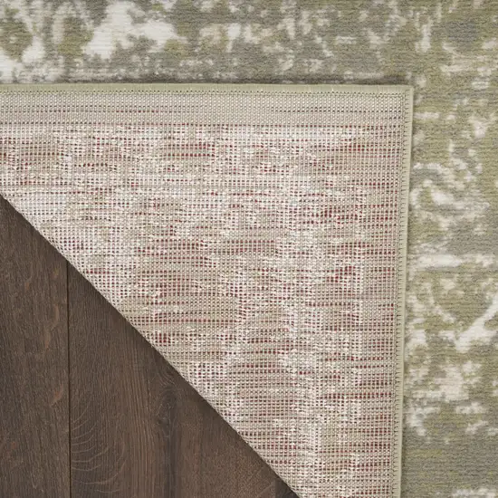 Green and Ivory Medallion Power Loom Distressed Runner Rug Photo 7