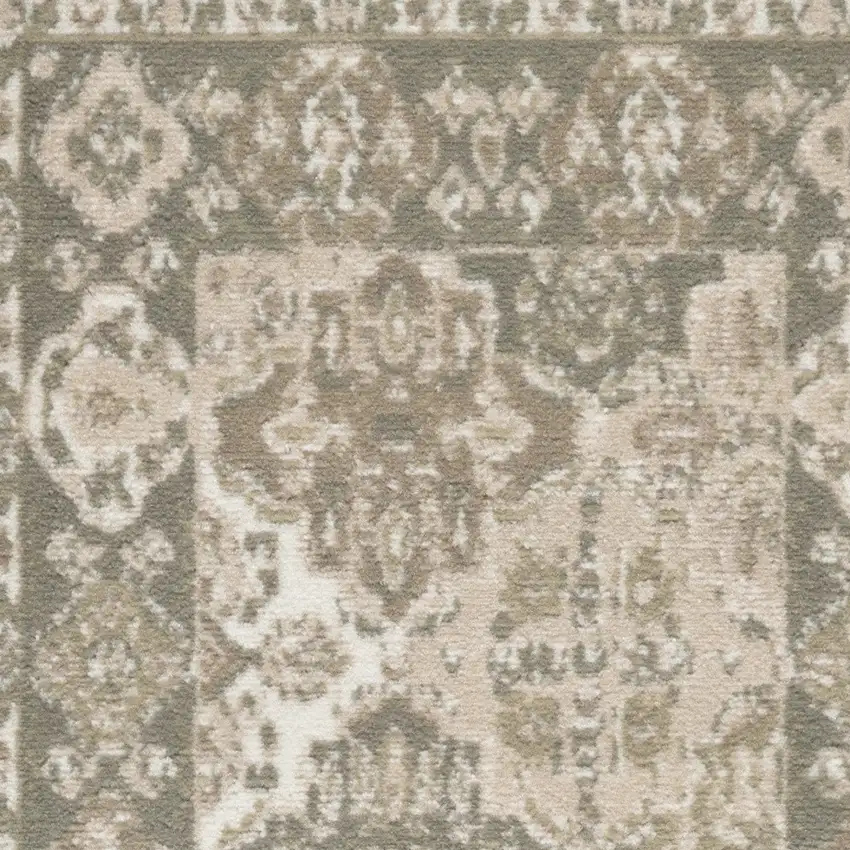 Green and Ivory Ogee Power Loom Distressed Area Rug Photo 7
