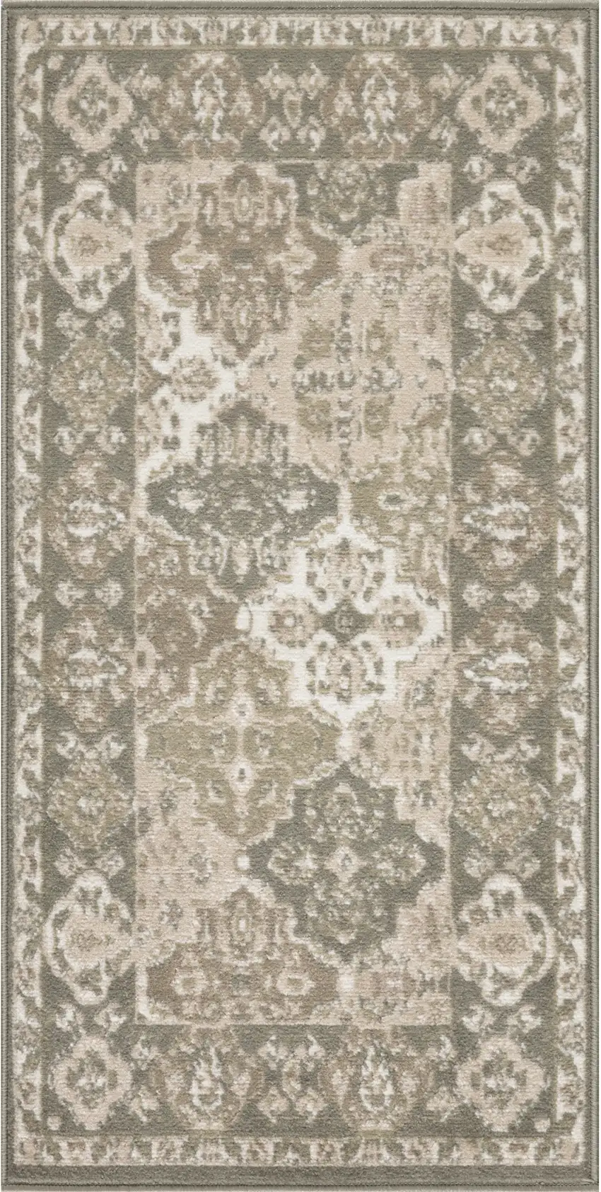 Green and Ivory Ogee Power Loom Distressed Area Rug Photo 2