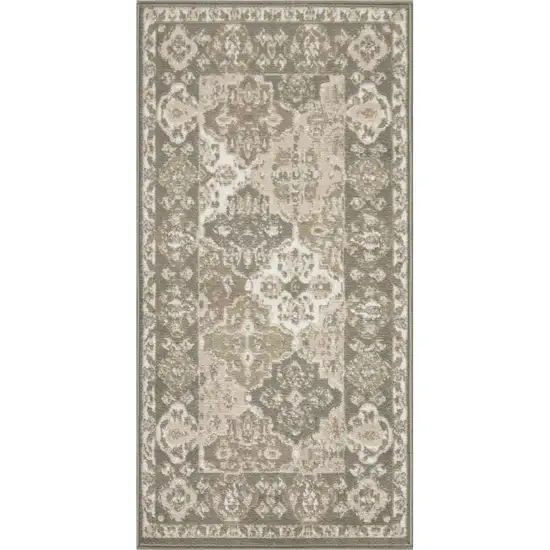 Green and Ivory Ogee Power Loom Distressed Area Rug Photo 3