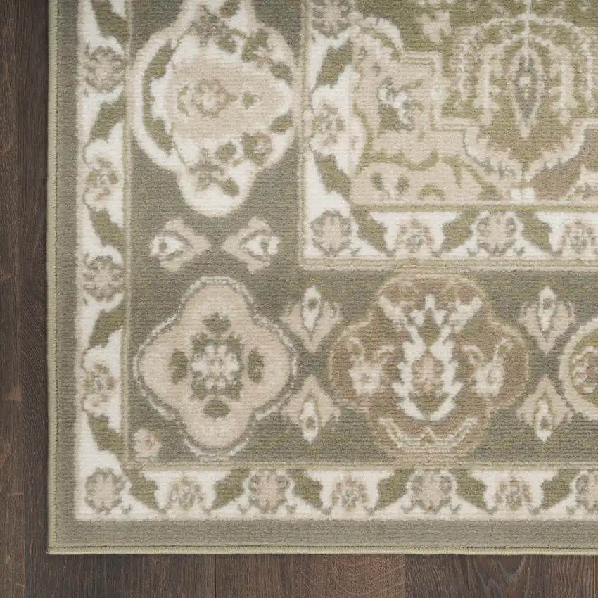 Green and Ivory Ogee Power Loom Distressed Area Rug Photo 4