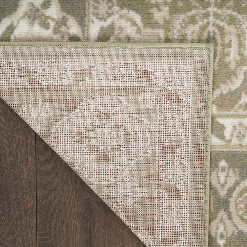 Green and Ivory Ogee Power Loom Distressed Area Rug Photo 9