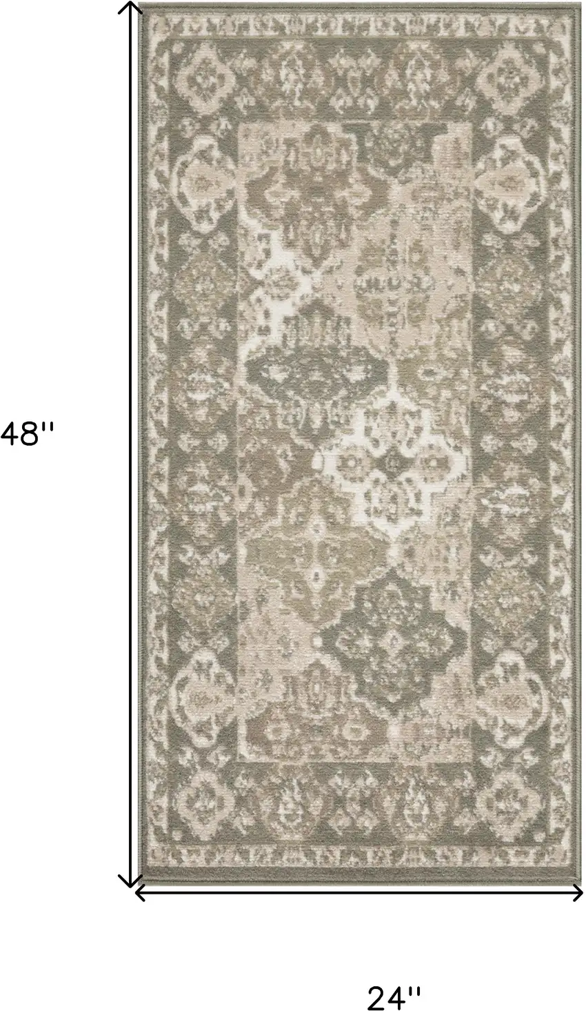 Green and Ivory Ogee Power Loom Distressed Area Rug Photo 3