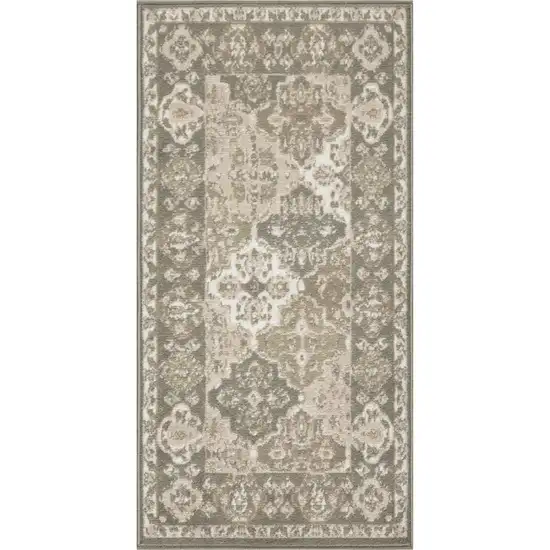 Green and Ivory Ogee Power Loom Distressed Area Rug Photo 1