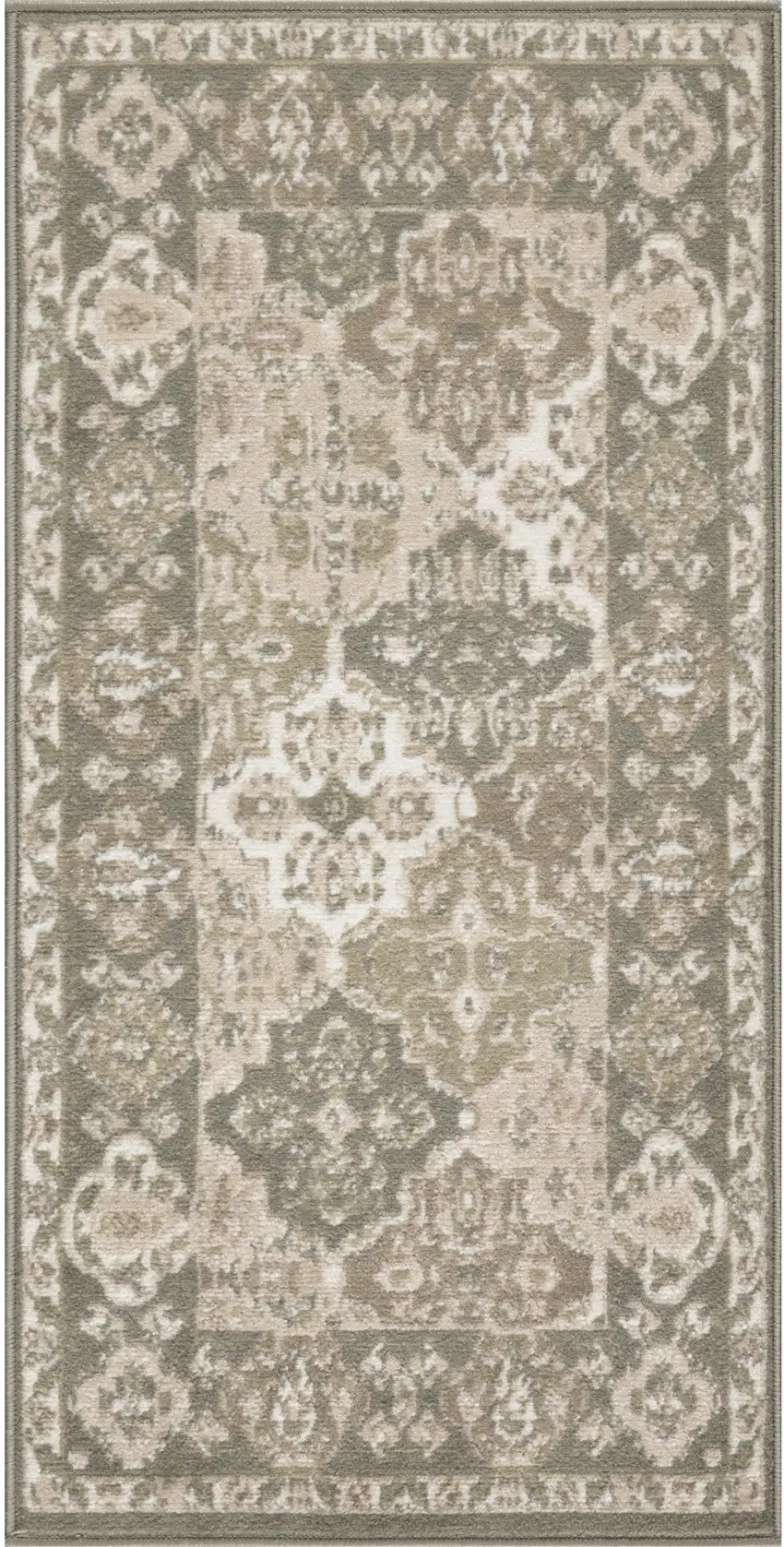 Green and Ivory Ogee Power Loom Distressed Area Rug Photo 1
