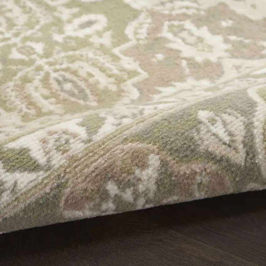 Green and Ivory Ogee Power Loom Distressed Area Rug Photo 5