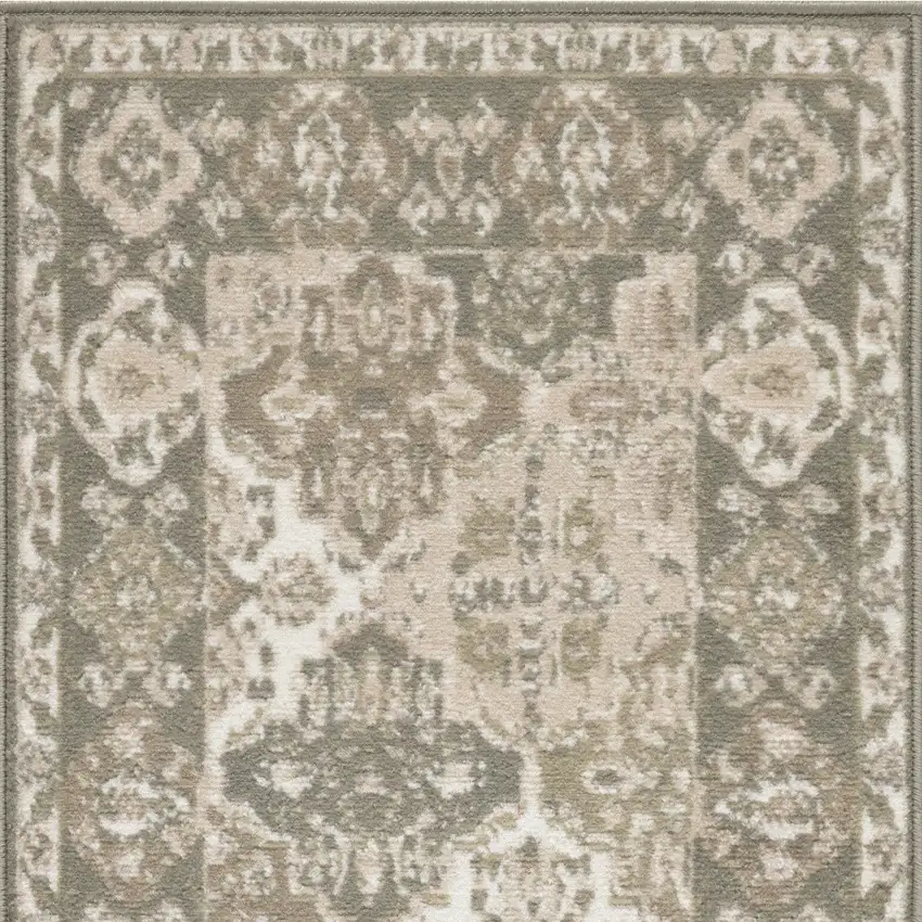 Green and Ivory Ogee Power Loom Distressed Area Rug Photo 8