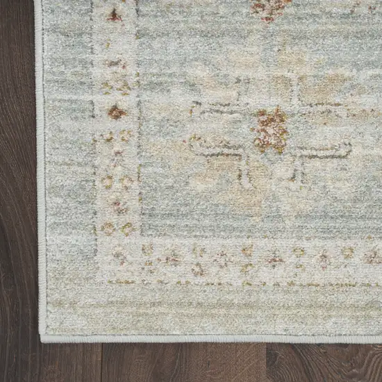 8' Green And Ivory Oriental Distressed Runner Rug With Fringe Photo 9
