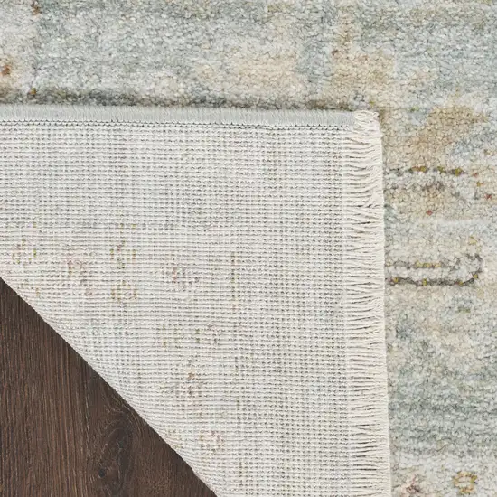 8' Green And Ivory Oriental Distressed Runner Rug With Fringe Photo 6