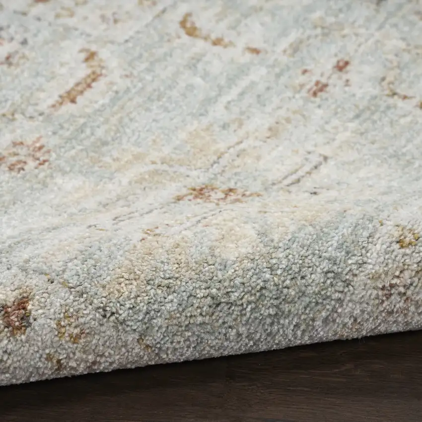 Green and Ivory Oriental Power Loom Distressed Runner Rug With Fringe Photo 8