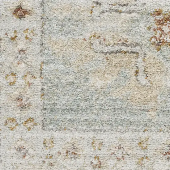 8' Green And Ivory Oriental Distressed Runner Rug With Fringe Photo 7