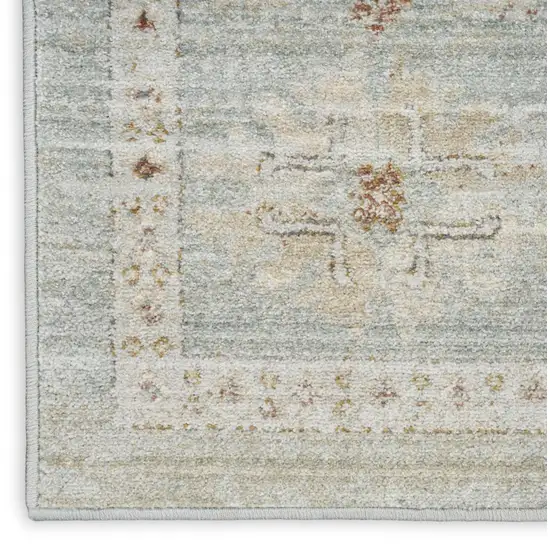 8' Green And Ivory Oriental Distressed Runner Rug With Fringe Photo 9