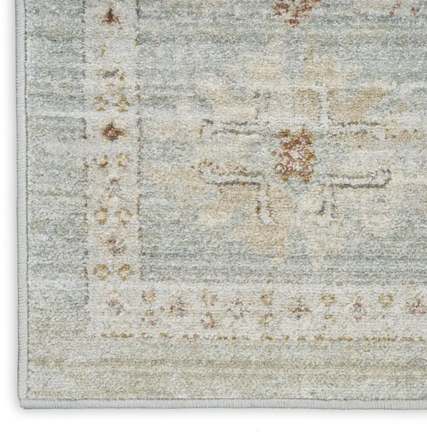 8' Green And Ivory Oriental Distressed Runner Rug With Fringe Photo 9