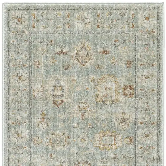 8' Green And Ivory Oriental Distressed Runner Rug With Fringe Photo 3