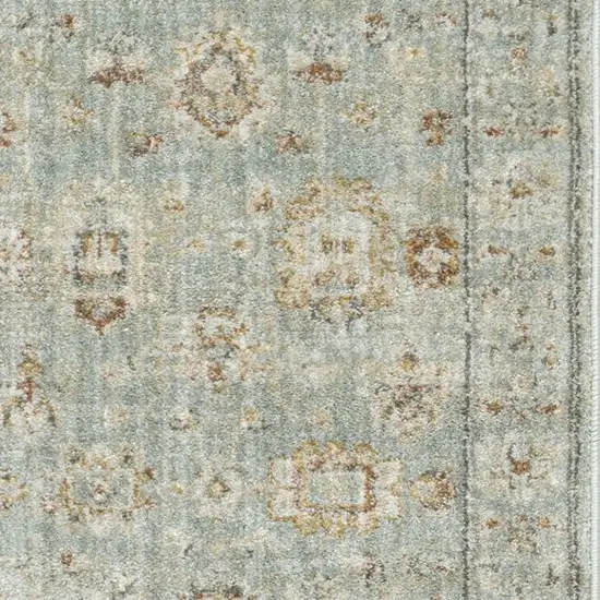 8' Green And Ivory Oriental Distressed Runner Rug With Fringe Photo 1