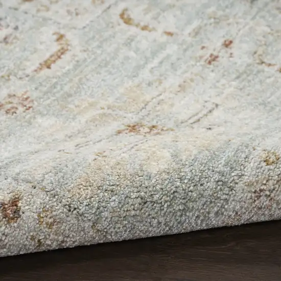 8' Green And Ivory Oriental Distressed Runner Rug With Fringe Photo 8