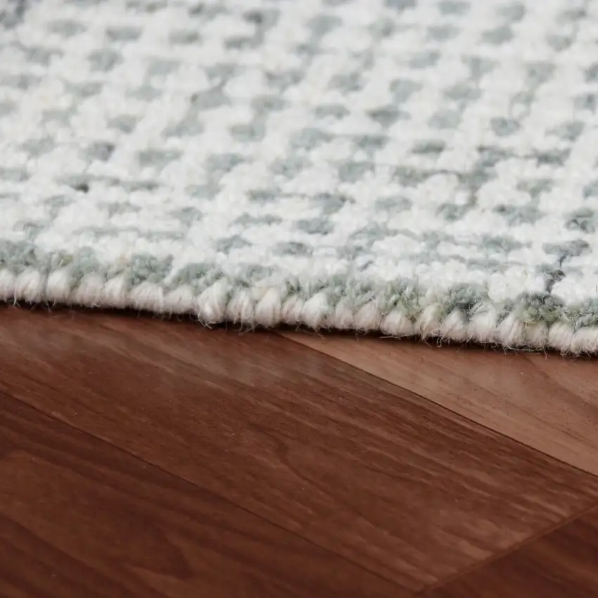 Green and Ivory Wool Checkered Hand Tufted Area Rug Photo 8
