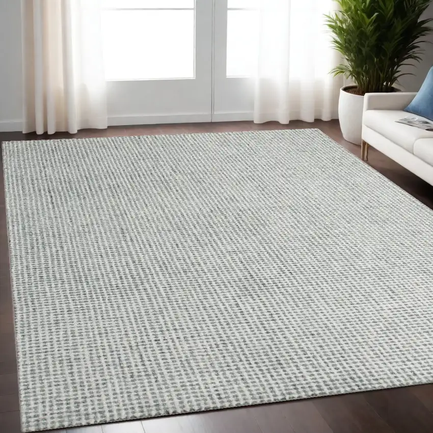Green and Ivory Wool Checkered Hand Tufted Area Rug Photo 1
