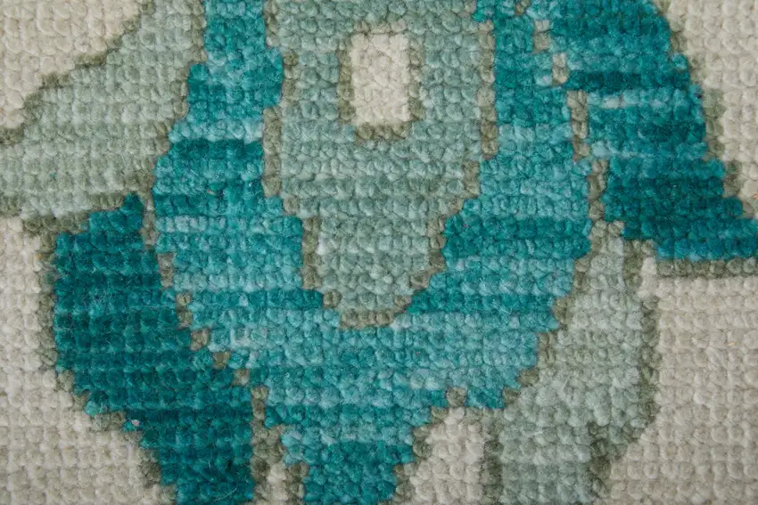 Green and Ivory Wool Floral Hand Knotted Area Rug With Fringe Photo 5