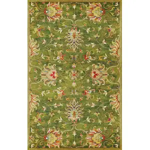 Photo of Green and Ivory Wool Floral Handmade Area Rug