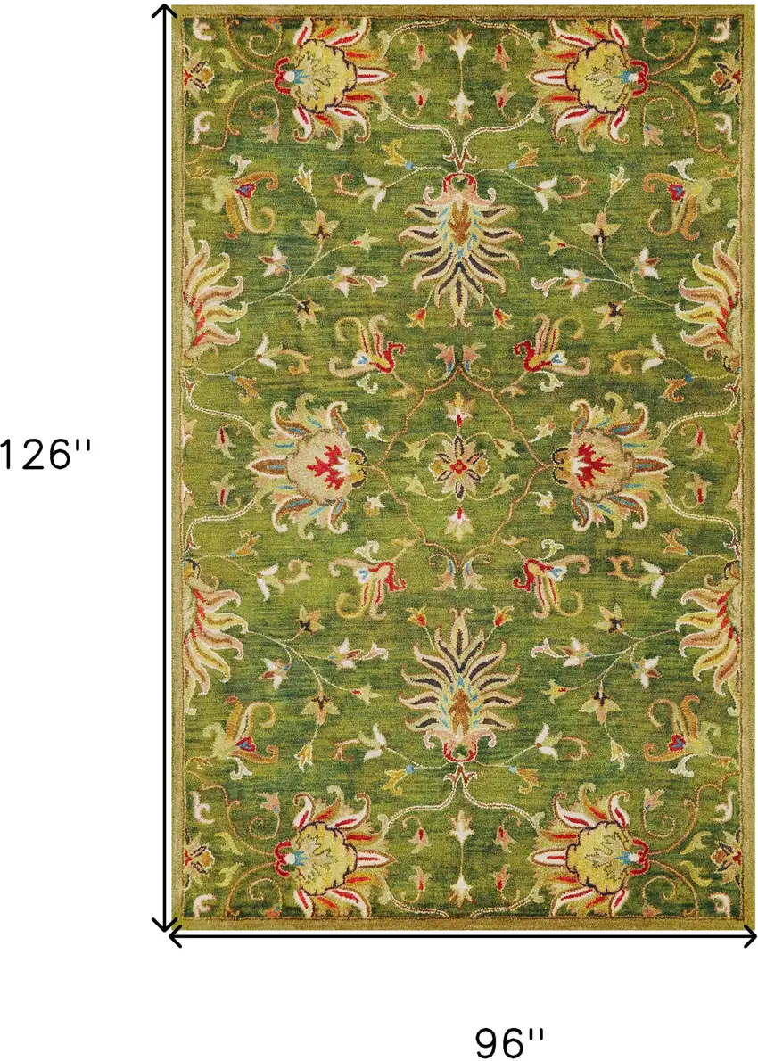 Green and Ivory Wool Floral Handmade Area Rug Photo 6