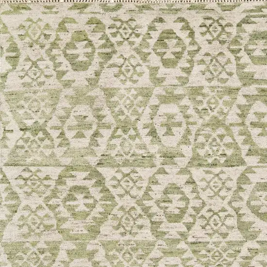 Green and Ivory Wool Southwestern Hand Knotted Area Rug Photo 8