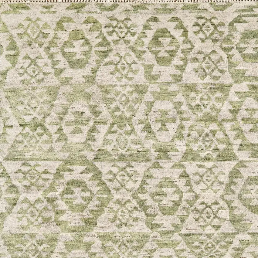 Green and Ivory Wool Southwestern Hand Knotted Area Rug Photo 8