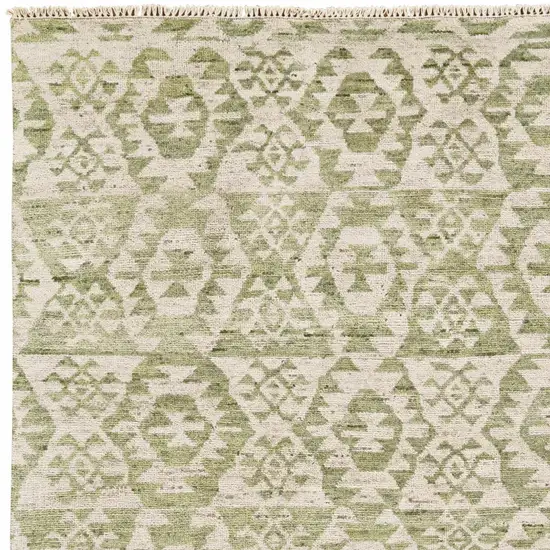 Green and Ivory Wool Southwestern Hand Knotted Area Rug Photo 6