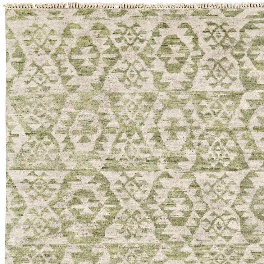 Green and Ivory Wool Southwestern Hand Knotted Area Rug Photo 6