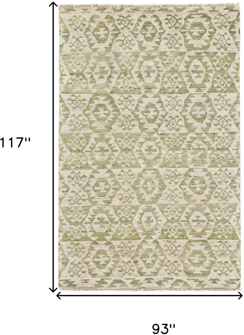 Green and Ivory Wool Southwestern Hand Knotted Area Rug Photo 3