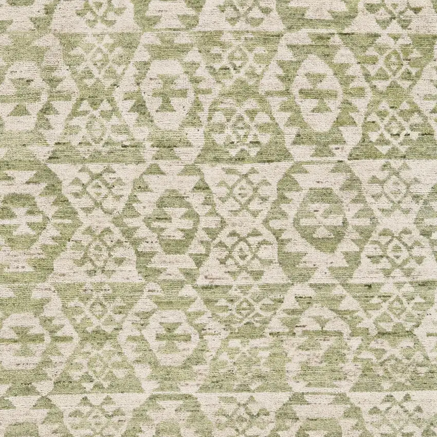 Green and Ivory Wool Southwestern Hand Knotted Area Rug Photo 8